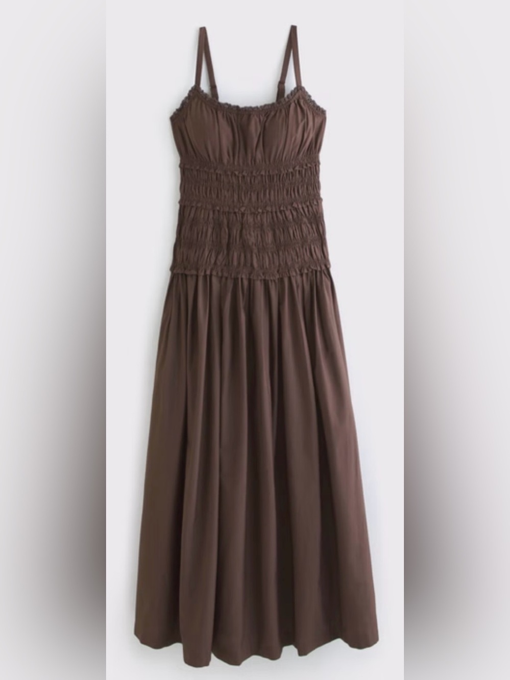 NWT Abercrombie & Fitch Brown Bra-Free Dropped Waist Smocked Maxi Dress